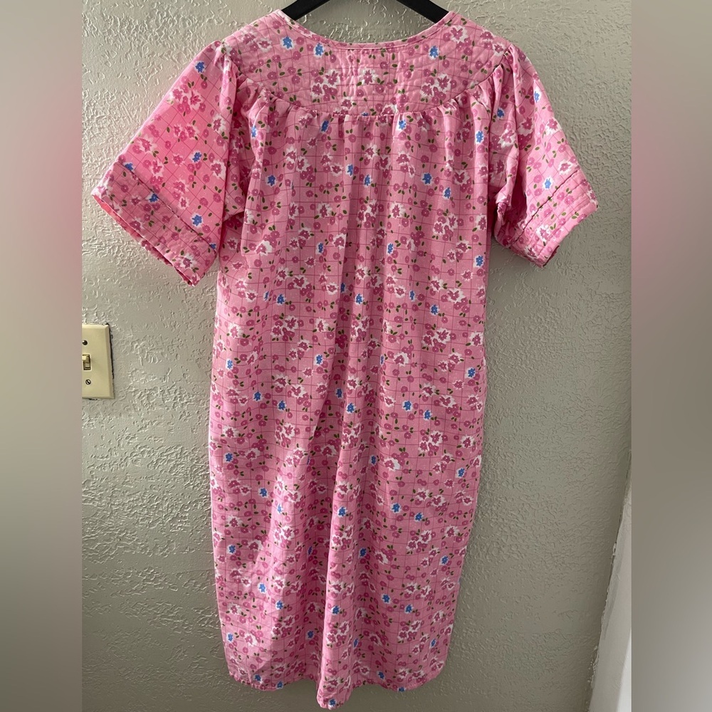VINTAGE Pink Floral Midi Dress - Comfortable Everyday Style House Dress - Picture 7 of 8